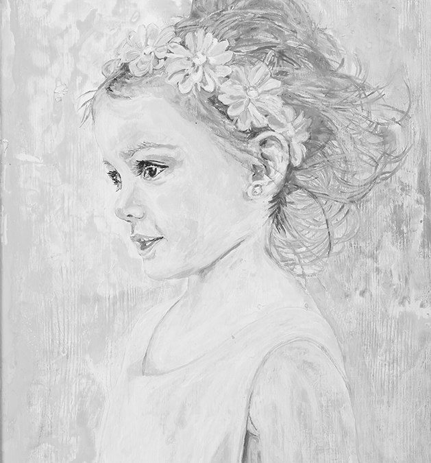 Flower Girl, acrylic on panel,  24″ x 36″