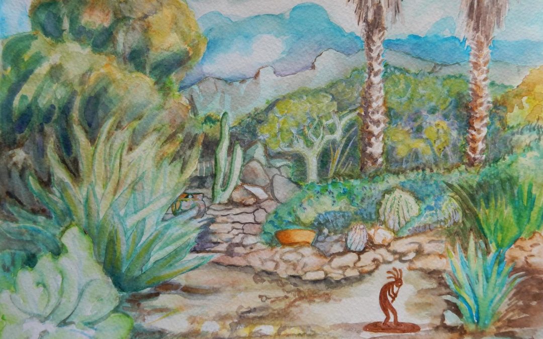 Back Yard, Tucson, watercolor, 9″ x 12″