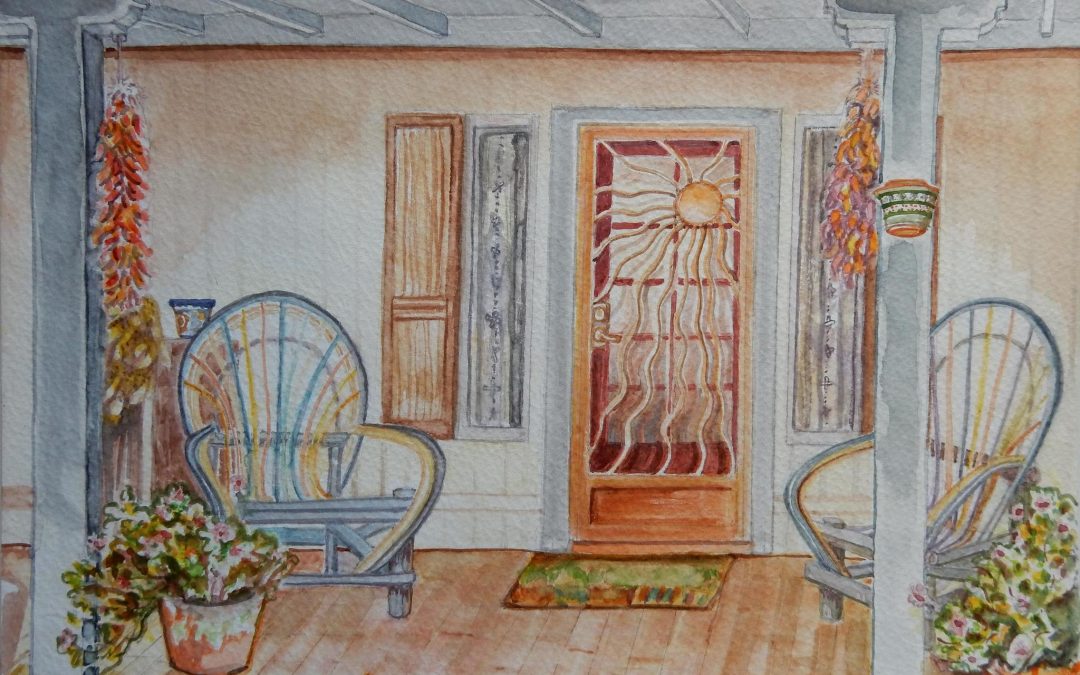 Front Porch, Tucson, watercolor, 9″ x 12″