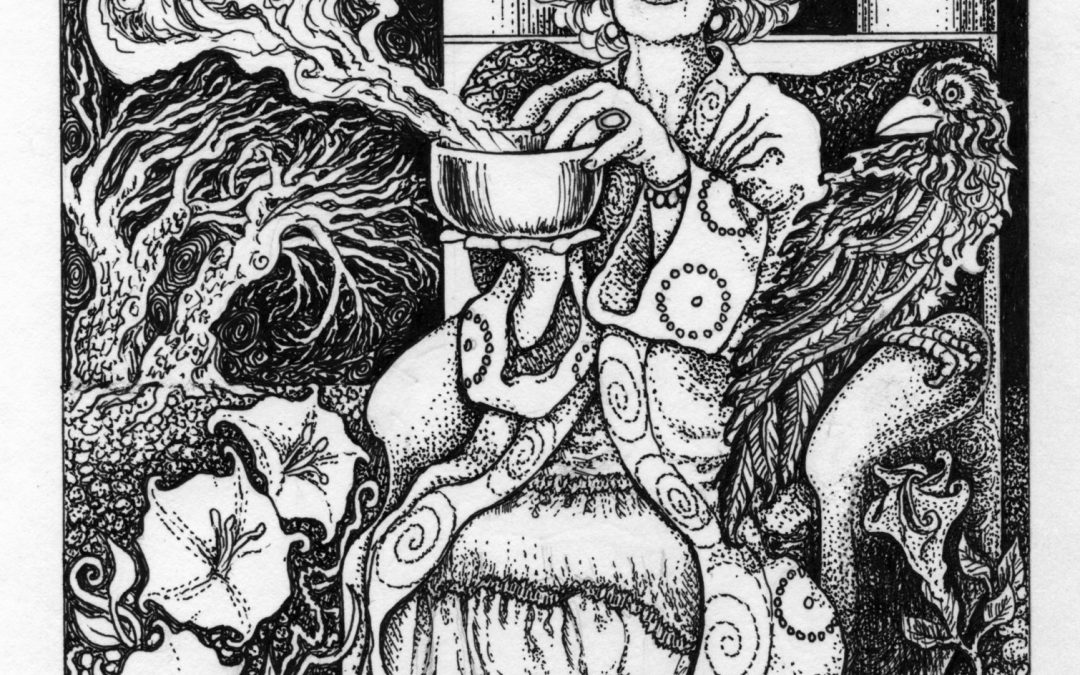 The Priestess, pen and ink drawing on illustration board, 5″ x 7″
