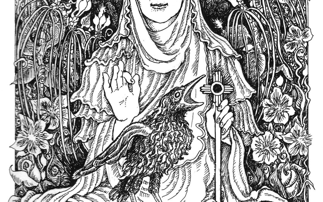 The Hierophant, pen and ink drawing on illustration board, 5″ x 7″