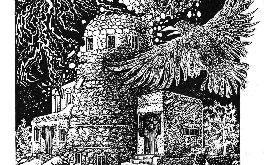 The Tower, pen and ink drawing on illustration board, 5″ x 7″