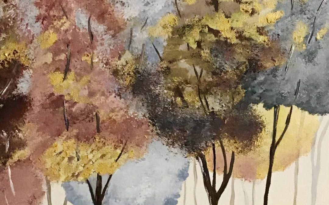 Fall Leaves, acrylic on canvas, 10″ x 20″