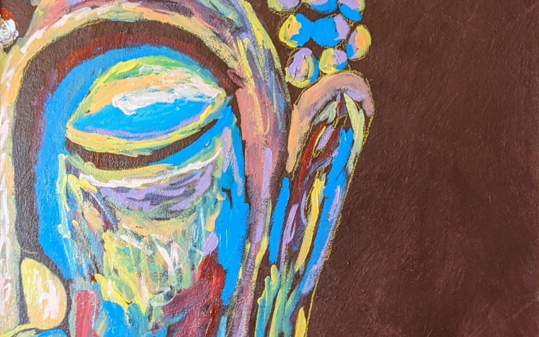 Buddha, acrylic on canvas, 42″ x 24″, 2019