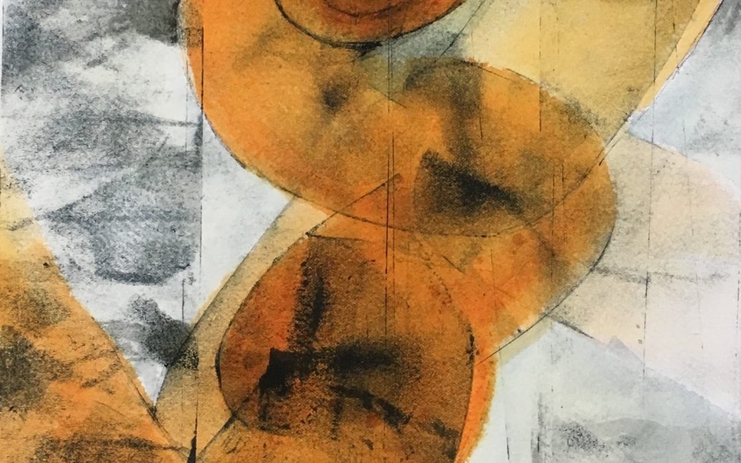 Runner, ink on paper on cradled birch panel, 13.5” x 9.5”