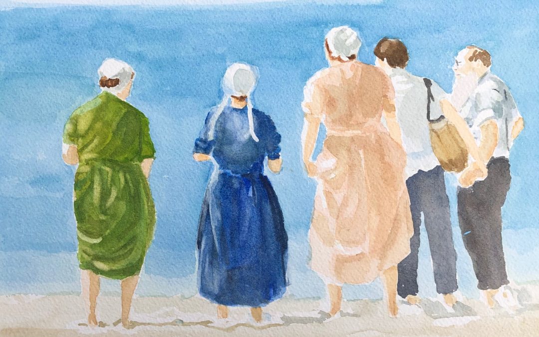 People That Come to the Beach, watercolor on paper, 12″ x 12″