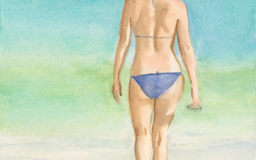 Untitled Beach Girl, watercolor on paper, 9″ x 8″