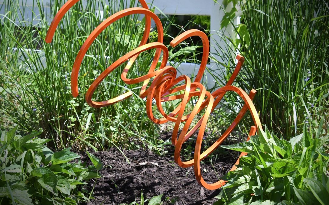 Cosmic Orange Ground Spiral, power coat painted steel plate