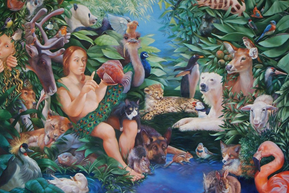 Adam Naming the Animals & the Appearance of Eve, oil on canvas, 60″ x 72″