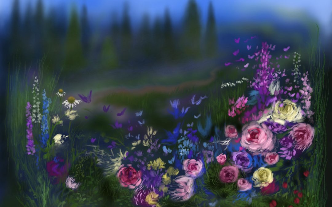 In Full Bloom, digital painting, 18″ x 24″