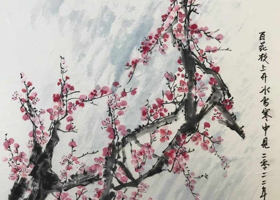 Cherry Blossom in Snow and Ice, 14″ x 14″